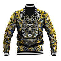 Aotearoa Ngati Raukawa Baseball Jacket Maori Tribal Yellow And Navy Paua Shell Pattern