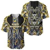Aotearoa Ngati Raukawa Baseball Jersey Maori Tribal Yellow And Navy Paua Shell Pattern