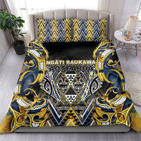 Aotearoa Ngati Raukawa Bedding Set Maori Tribal Yellow And Navy Paua Shell Pattern