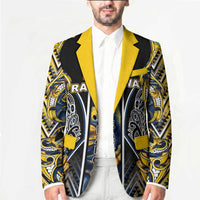 Aotearoa Ngati Raukawa Blazer Maori Tribal Yellow And Navy Paua Shell Pattern