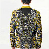 Aotearoa Ngati Raukawa Blazer Maori Tribal Yellow And Navy Paua Shell Pattern