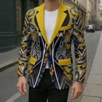 Aotearoa Ngati Raukawa Blazer Maori Tribal Yellow And Navy Paua Shell Pattern