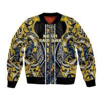 Aotearoa Ngati Raukawa Bomber Jacket Maori Tribal Yellow And Navy Paua Shell Pattern
