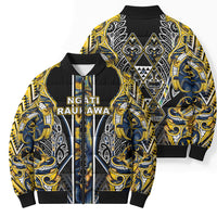 Aotearoa Ngati Raukawa Bomber Puffer Jacket Maori Tribal Yellow And Navy Paua Shell Pattern