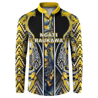 Aotearoa Ngati Raukawa Button Sweatshirt Maori Tribal Yellow And Navy Paua Shell Pattern