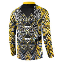 Aotearoa Ngati Raukawa Button Sweatshirt Maori Tribal Yellow And Navy Paua Shell Pattern