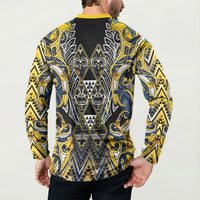 Aotearoa Ngati Raukawa Button Sweatshirt Maori Tribal Yellow And Navy Paua Shell Pattern