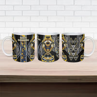 Aotearoa Ngati Raukawa Ceramic Mug Maori Tribal Yellow And Navy Paua Shell Pattern