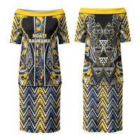 Aotearoa Ngati Raukawa Couples Matching Puletasi and Hawaiian Shirt Maori Tribal Yellow And Navy Paua Shell Pattern