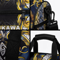 Aotearoa Ngati Raukawa Duffle Bag Maori Tribal Yellow And Navy Paua Shell Pattern