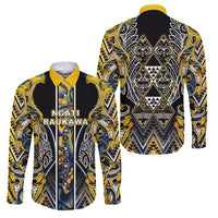 Aotearoa Ngati Raukawa Family Matching Summer Maxi Dress and Hawaiian Shirt Maori Tribal Yellow And Navy Paua Shell Pattern