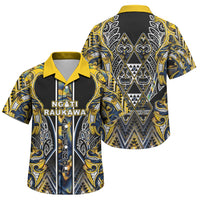 Aotearoa Ngati Raukawa Family Matching Summer Maxi Dress and Hawaiian Shirt Maori Tribal Yellow And Navy Paua Shell Pattern