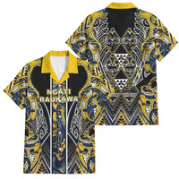 Aotearoa Ngati Raukawa Family Matching Tank Maxi Dress and Hawaiian Shirt Maori Tribal Yellow And Navy Paua Shell Pattern