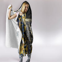 Aotearoa Ngati Raukawa Hooded Blanket Maori Tribal Yellow And Navy Paua Shell Pattern
