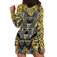 Aotearoa Ngati Raukawa Hoodie Dress Maori Tribal Yellow And Navy Paua Shell Pattern