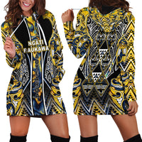 Aotearoa Ngati Raukawa Hoodie Dress Maori Tribal Yellow And Navy Paua Shell Pattern
