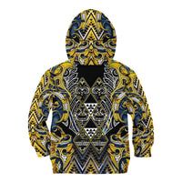 Aotearoa Ngati Raukawa Kid Hoodie Maori Tribal Yellow And Navy Paua Shell Pattern