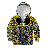 Aotearoa Ngati Raukawa Kid Hoodie Maori Tribal Yellow And Navy Paua Shell Pattern