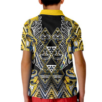 Aotearoa Ngati Raukawa Kid Polo Shirt Maori Tribal Yellow And Navy Paua Shell Pattern