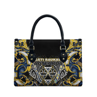 Aotearoa Ngati Raukawa Leather Bag Maori Tribal Yellow And Navy Paua Shell Pattern