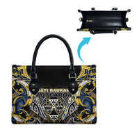 Aotearoa Ngati Raukawa Leather Bag Maori Tribal Yellow And Navy Paua Shell Pattern
