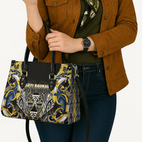 Aotearoa Ngati Raukawa Leather Bag Maori Tribal Yellow And Navy Paua Shell Pattern