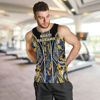 Aotearoa Ngati Raukawa Men Tank Top Maori Tribal Yellow And Navy Paua Shell Pattern