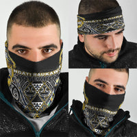 Aotearoa Ngati Raukawa Neck Gaiter Maori Tribal Yellow And Navy Paua Shell Pattern
