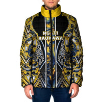 Aotearoa Ngati Raukawa Padded Jacket Maori Tribal Yellow And Navy Paua Shell Pattern