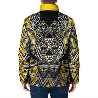 Aotearoa Ngati Raukawa Padded Jacket Maori Tribal Yellow And Navy Paua Shell Pattern