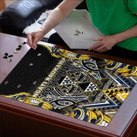 Aotearoa Ngati Raukawa Puzzle Maori Tribal Yellow And Navy Paua Shell Pattern