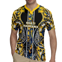 Aotearoa Ngati Raukawa Rugby Jersey Maori Tribal Yellow And Navy Paua Shell Pattern