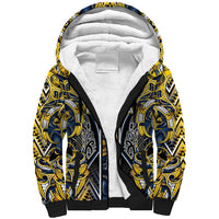 Aotearoa Ngati Raukawa Sherpa Hoodie Maori Tribal Yellow And Navy Paua Shell Pattern