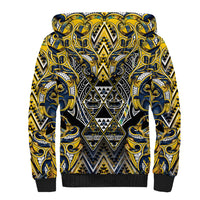 Aotearoa Ngati Raukawa Sherpa Hoodie Maori Tribal Yellow And Navy Paua Shell Pattern