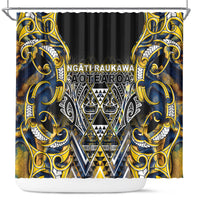 Aotearoa Ngati Raukawa Shower Curtain Maori Tribal Yellow And Navy Paua Shell Pattern