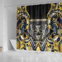 Aotearoa Ngati Raukawa Shower Curtain Maori Tribal Yellow And Navy Paua Shell Pattern