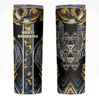 Aotearoa Ngati Raukawa Skinny Tumbler Maori Tribal Yellow And Navy Paua Shell Pattern