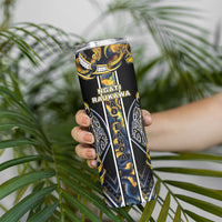 Aotearoa Ngati Raukawa Skinny Tumbler Maori Tribal Yellow And Navy Paua Shell Pattern