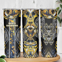 Aotearoa Ngati Raukawa Skinny Tumbler Maori Tribal Yellow And Navy Paua Shell Pattern