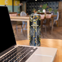 Aotearoa Ngati Raukawa Skinny Tumbler Maori Tribal Yellow And Navy Paua Shell Pattern