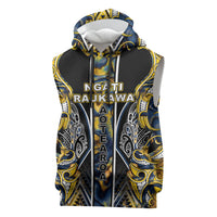 Aotearoa Ngati Raukawa Sleeveless Hoodie Maori Tribal Yellow And Navy Paua Shell Pattern