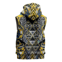 Aotearoa Ngati Raukawa Sleeveless Hoodie Maori Tribal Yellow And Navy Paua Shell Pattern