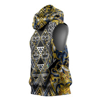 Aotearoa Ngati Raukawa Sleeveless Hoodie Maori Tribal Yellow And Navy Paua Shell Pattern
