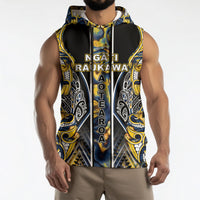 Aotearoa Ngati Raukawa Sleeveless Hoodie Maori Tribal Yellow And Navy Paua Shell Pattern