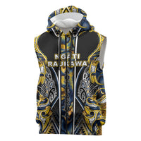Aotearoa Ngati Raukawa Sleeveless Zip Hoodie Maori Tribal Yellow And Navy Paua Shell Pattern