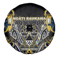Aotearoa Ngati Raukawa Spare Tire Cover Maori Tribal Yellow And Navy Paua Shell Pattern