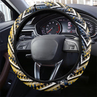 Aotearoa Ngati Raukawa Steering Wheel Cover Maori Tribal Yellow And Navy Paua Shell Pattern