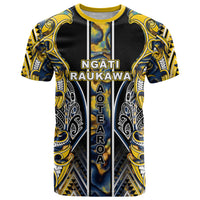 Aotearoa Ngati Raukawa T Shirt Maori Tribal Yellow And Navy Paua Shell Pattern