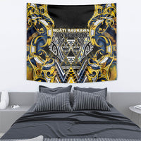 Aotearoa Ngati Raukawa Tapestry Maori Tribal Yellow And Navy Paua Shell Pattern