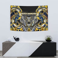 Aotearoa Ngati Raukawa Tapestry Maori Tribal Yellow And Navy Paua Shell Pattern
